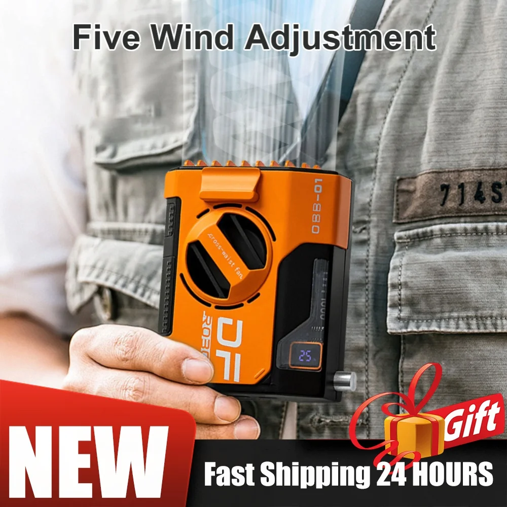 Portable Waist Fan Rechargeable 5 Speeds Personal Body Fan LED Digital Display As Power Bank for Outdoor Jobsite Climbing Hiking