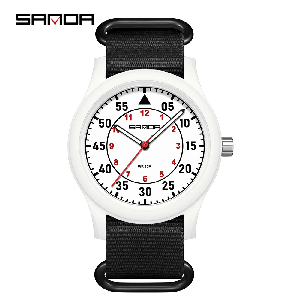 SANDA  Quartz Student Exam Wrist Watch 3ATM Waterproof Nylon Webbing Strap ABS Case Simple Men Women Sports Wristwatch