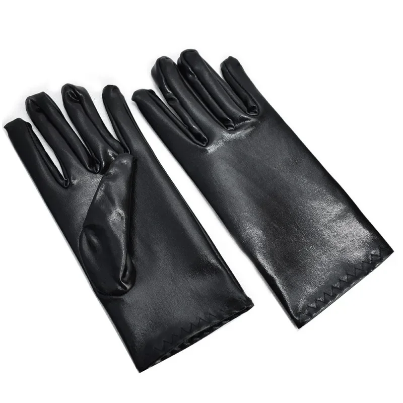 Unisex Gloves Sexy Etiquette Gloves Fake Leather Metallic Gloves Evening Party Performance Mittens Patent Leather Silver Gold