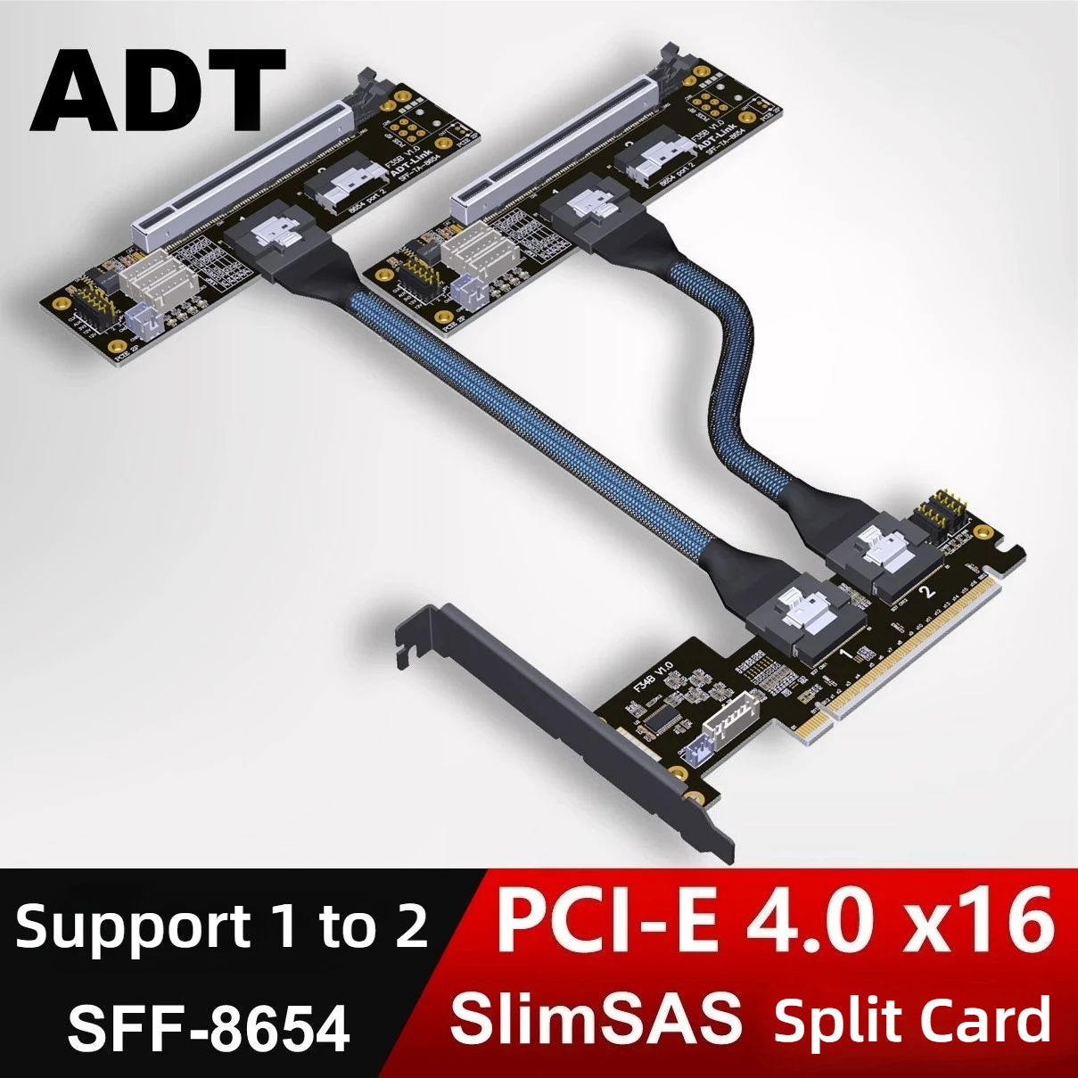 PCIe 4.0 x16 SlimSAS SFF 8654 8i Video Card Split Card SFF-8654 / 8611 Cable Board GEN4 PCI-E X16 to X8 X8 Bifurcation Expansion