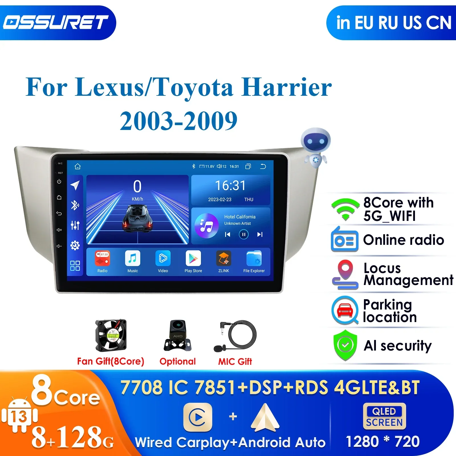 

4G Android 12 Car Radio Stereo for Lexus RX300 RX330 RX350 RX400H 2003 - 2009 Toyota Harrier GPS Navigation Carplay AI AutoRadio