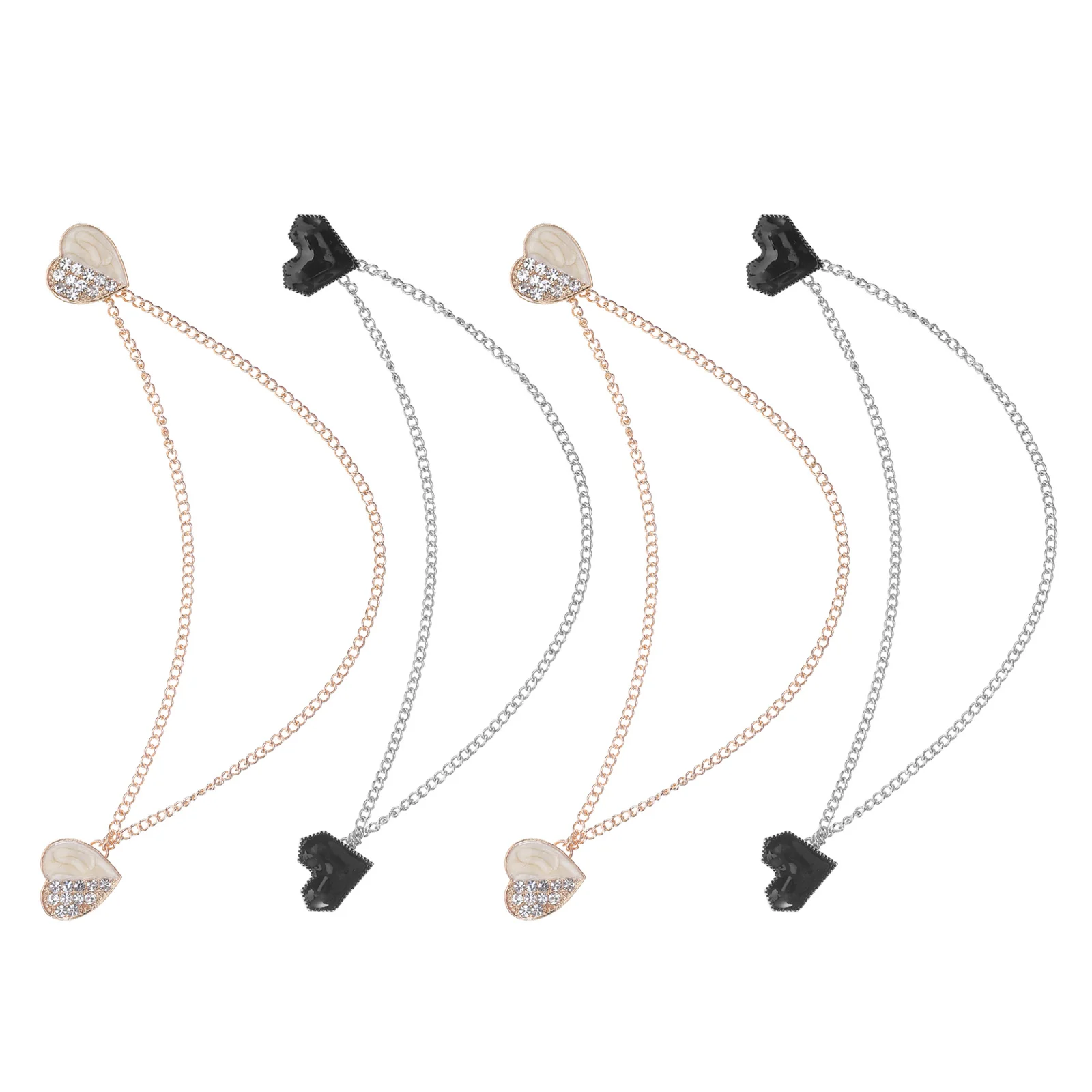 

4Pcs Heart Brooch Tassel Chain Pins Zinc Alloy Rhinestone Shawl Clip Anti-Drop Brooches for Blazer Dress Epaulet Shoulder