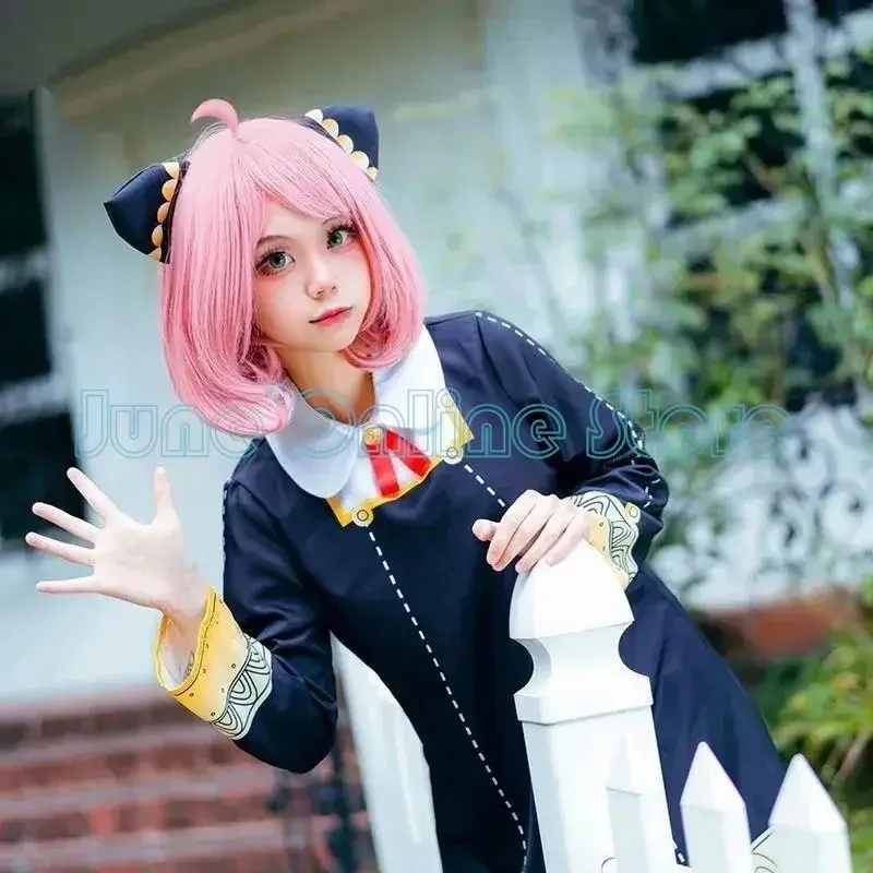 Disfraz de cosplay de Anime espía X familiar Anya forger, vestido negro para niños y adultos, vestido Kawaii para niñas y mujeres, peluca rosa, trajes de juego de rol para fiesta