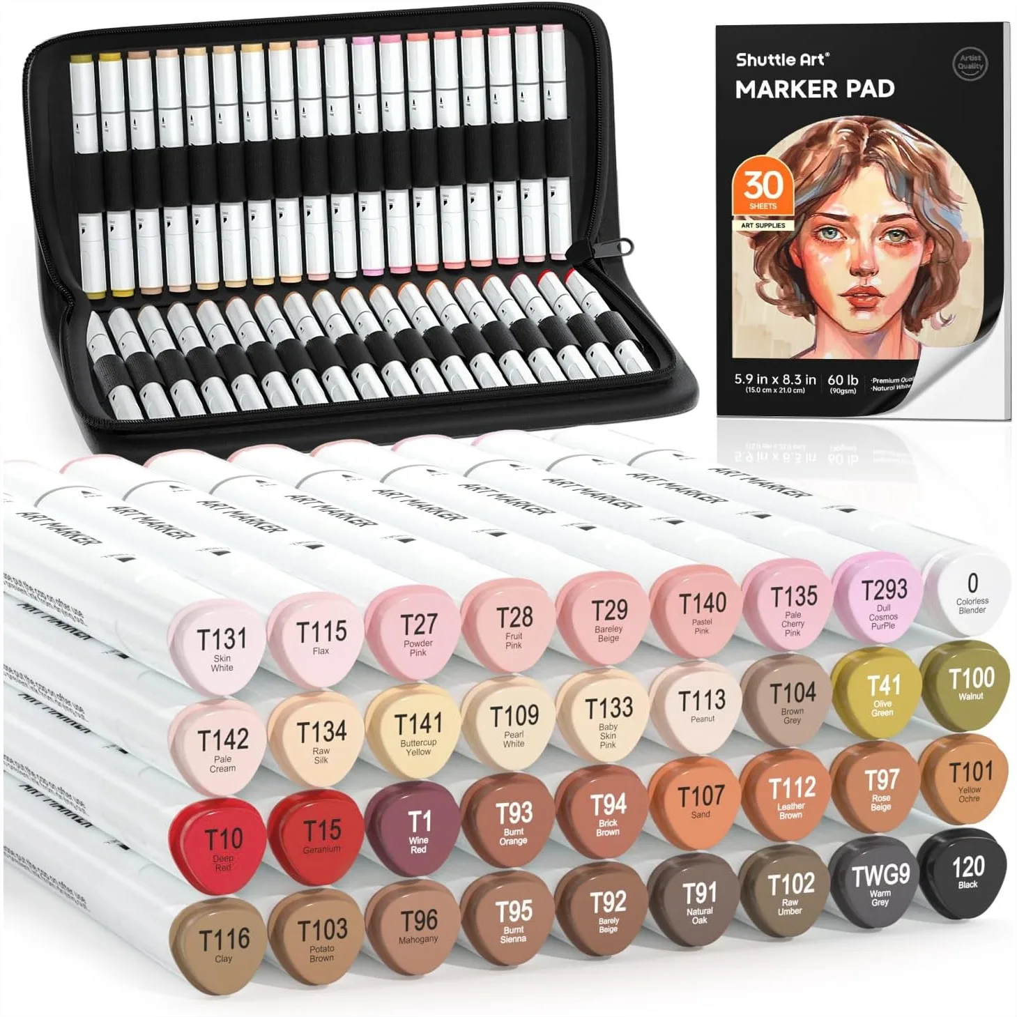 

36 Colors Skin Tone & Hair Art Markers Dual Tip Alcohol Based Marker Pen Set With Blender Carrying Case Marker Pad For Portrait Comic Anime Manga