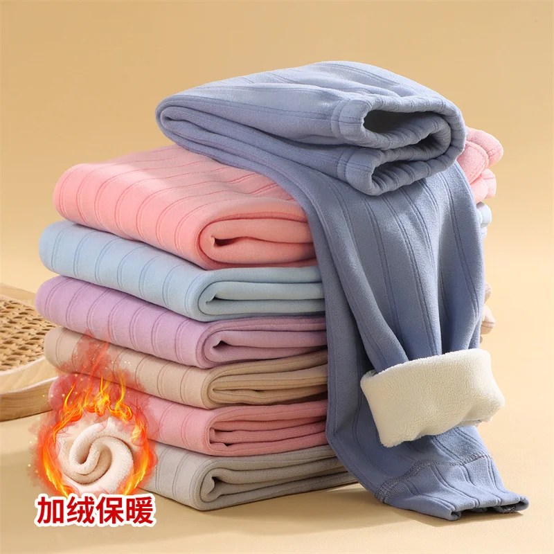 Children's Warm Pants Boys Girls Winter Soft Plush Velvet Trousers Teenager School Uniform Cotton Legging Kids Fleece Clothes