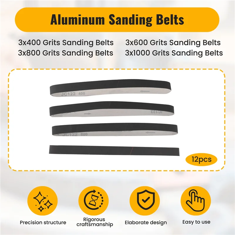 

-A94Z 12Pcs 1 X 30 Inch Silicon Carbide Fine Grit Sanding Belts 400, 600, 800, 1000 Grits
