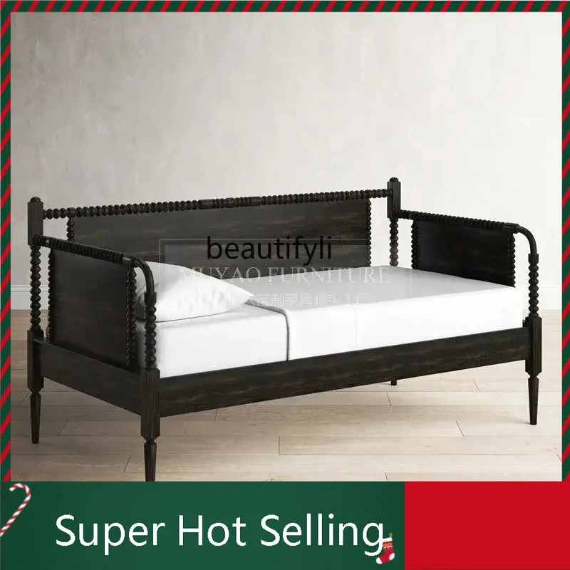 K132 American retro solid wood sofa bed living room balcony leisure sofa French antique old three-person sofa