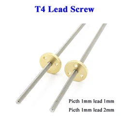 T4 Lead Screw 304 Stainless Steel Pitch 1 Lead1/2mm Length 100mm- 550mm with Brass Nut CNC 3D Printer Trapezoidal Screw 4mm