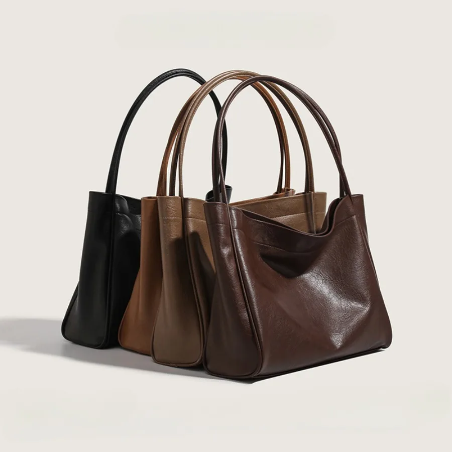 

Women's Leather Tote Bag Vintage Large Capacity Handbag Commuter High Quality Casual Shoulder Bag Brand Name Bag Handbag