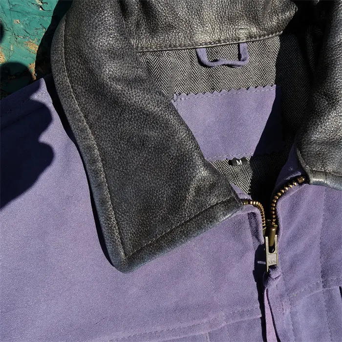 Men Purple Suede Cowhide Genuine Leather Jacket Mendoza Moon Pocket Lapel Fashion Biker Coat 124 Sf74ba2244b164ffa844a8357a86a9c3ca