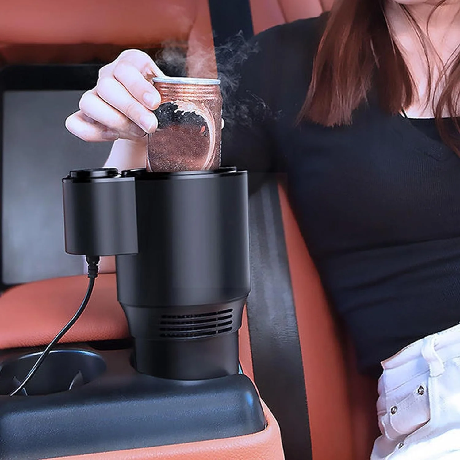 1pc Smart Car Cup Cooler And Warmer, 2-in-1 Beverage Holder With One-Click Temperature Control