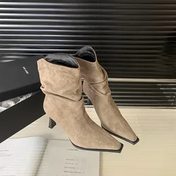 Women's Leather Boots Shoes Boots-Women Luxury Designer Winter Footwear  Ankle Pointy 2024 Fashion High Heel Ladies Rubber