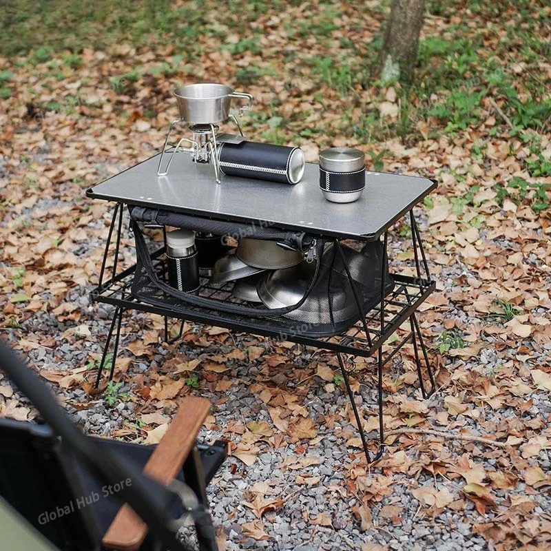 Tableware Storage Net Box Multi-Purpose Folding Table Storage Box Portable Foldable Mesh Basket Organizer for Outdoor Camping
