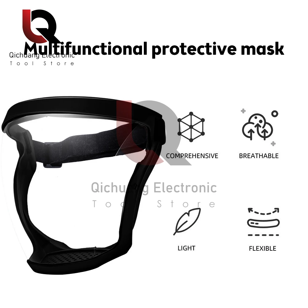 1Pc Protective Face Mask Anti-Fog Full Face Shield Plastic Transparent Safety Goggles Protective for Work Grinding Weed Whacking