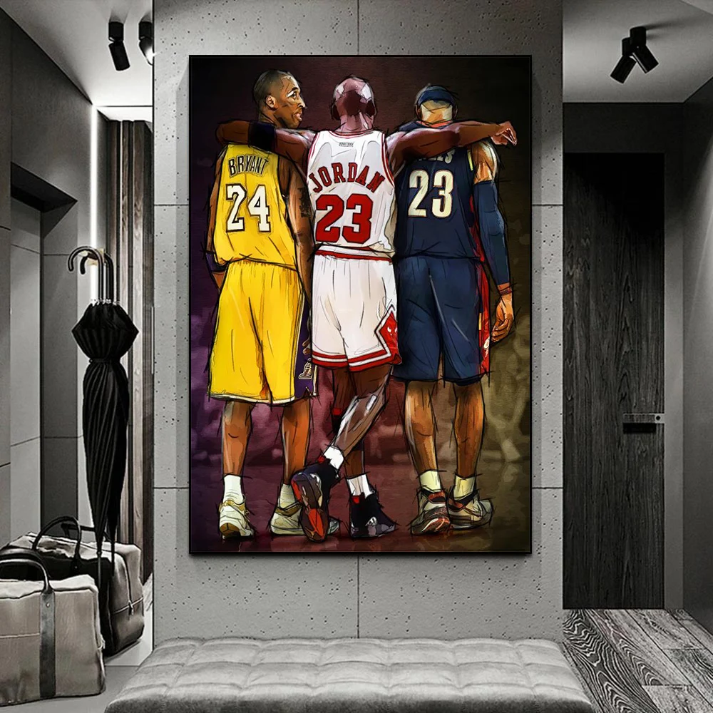 World Basketball Celebrities Wall Art Poster Dunk Mural Modern Home Decor Canvas Painting Pictures Prints Boys Room Decorations