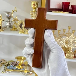 HTISOK Wooden Cross Church Decoration Supplies Wooden Christian Supplies Orthodox Catholic Holding Cross