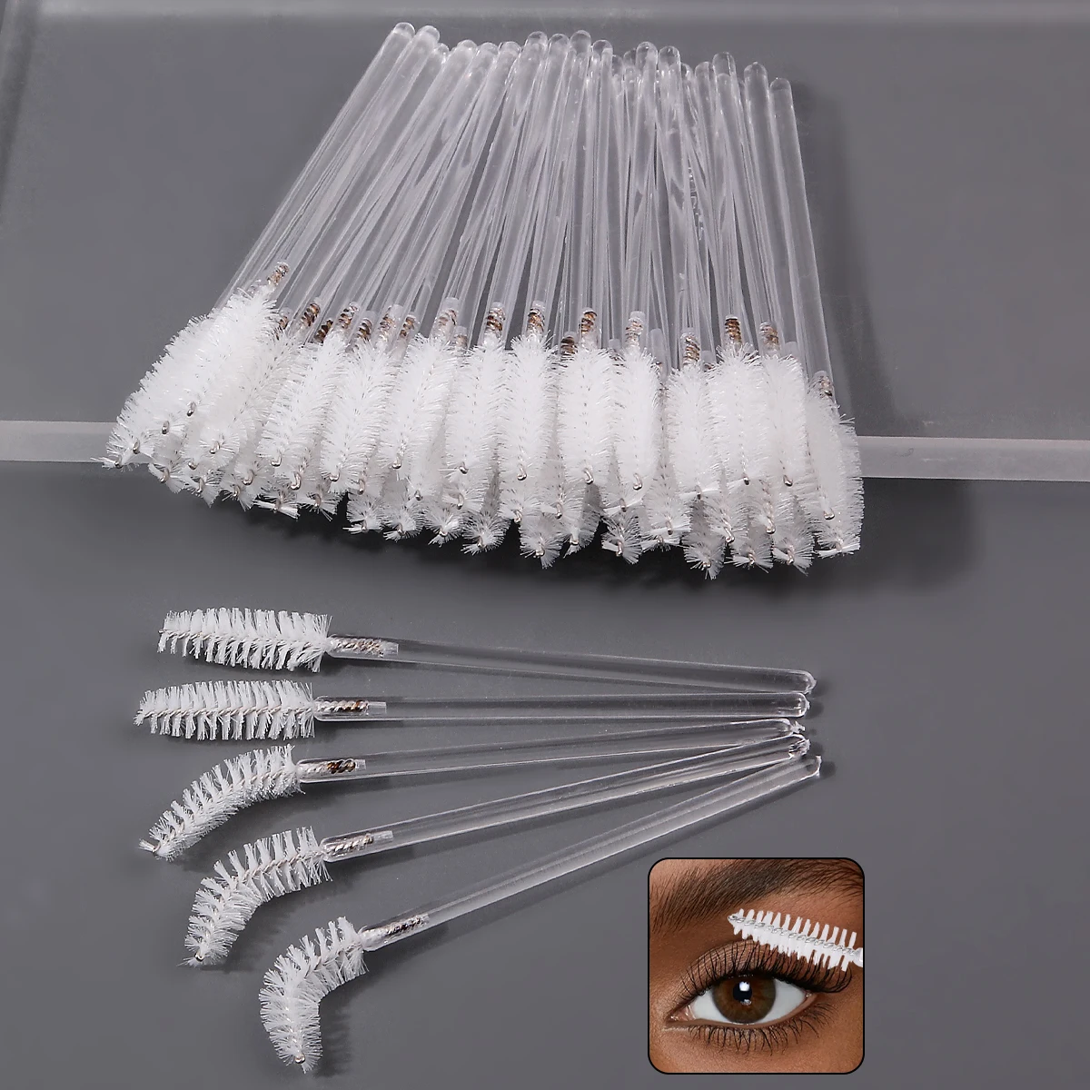 10PCS/20PCS/50PCS/100PCS Single-Head Eyelash Brush, Flexible Brush Head, Spiral Eyebrow Brush, Eyelash Makeup Brush Tool