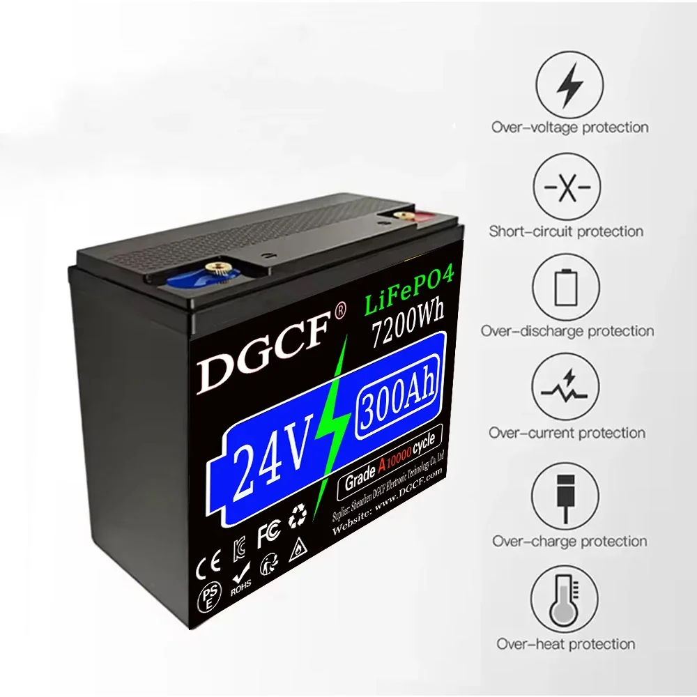 

LiFePO4 72000Wh Lithium 24V 300Ah Battery, Built-in 200A BMS, Rechargeable Battery, for RV/Camper, Solar, Marine, Overland/V