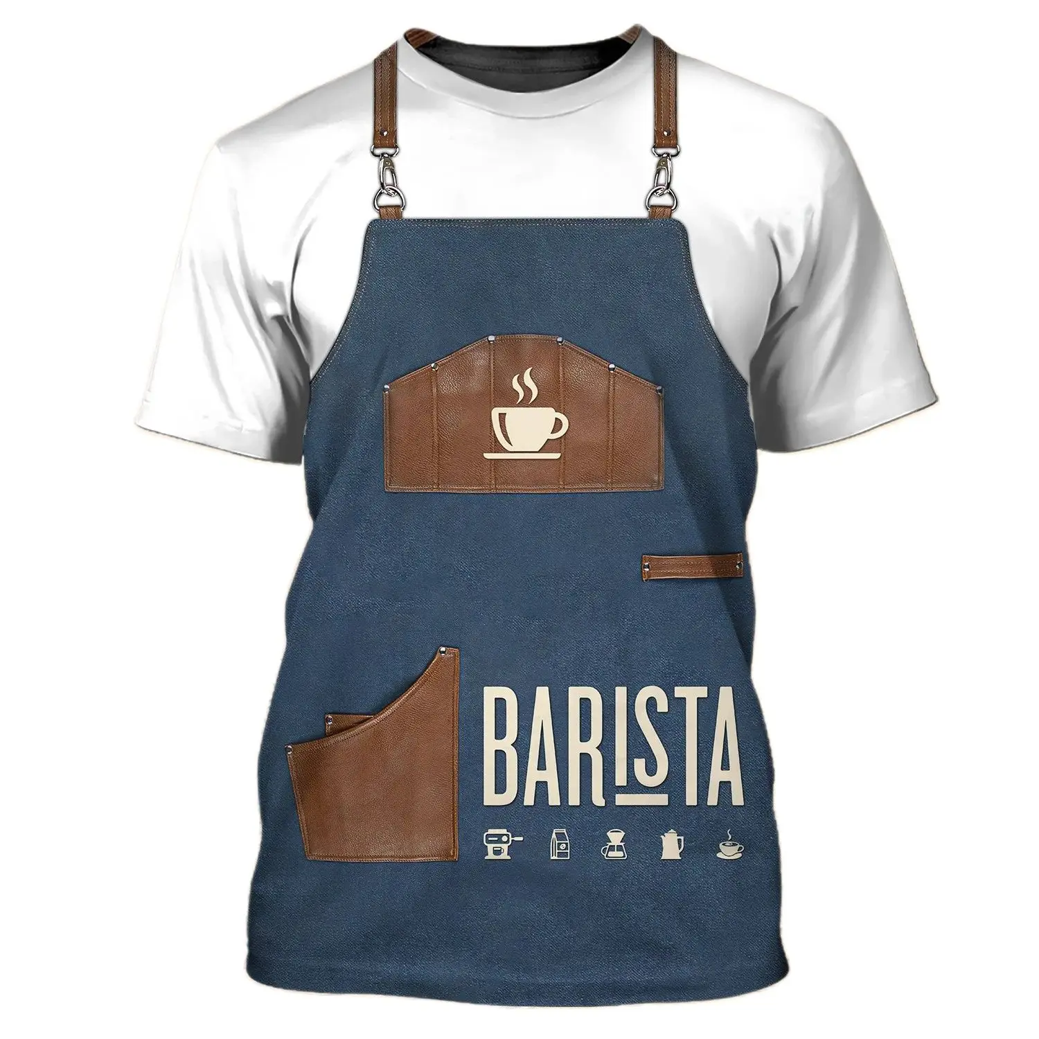 Barista Uniform 3D Print Men's And Women's Summer Personality Fun Hip Hop Round Neck Short Sleeve Oversized Fashion T-shirt Tops