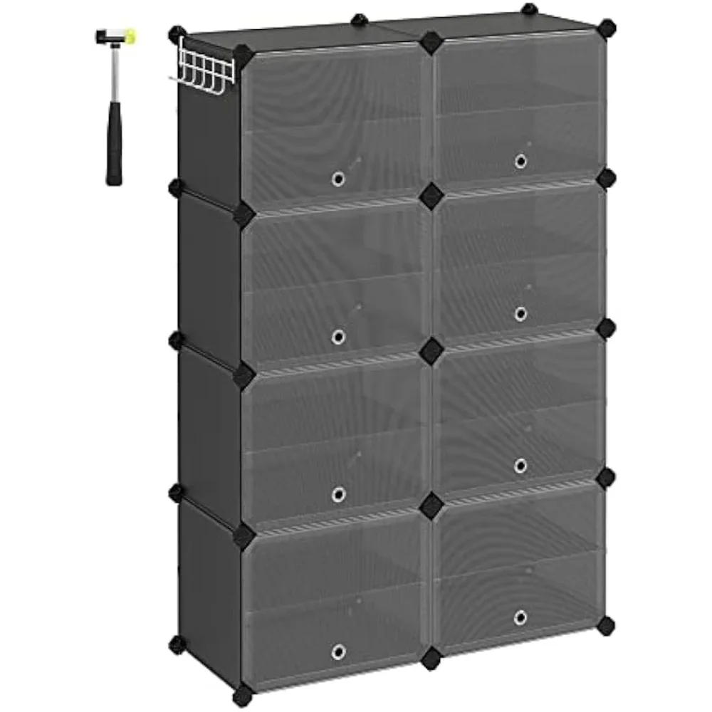 

Shoe Rack, 8 Cubes Shoe Organizer with Doors, 32 Pair Plastic Shoe Storage Cabinet, for Bedroom, Entryway, Steel Frame