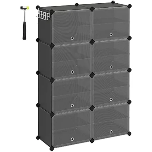 신발거치대 문 달린 신발 정리함, 플라스틱 신발 보관 캐비닛, 침실, 현관, 강철 프레임용, 8 큐브, 32 쌍 