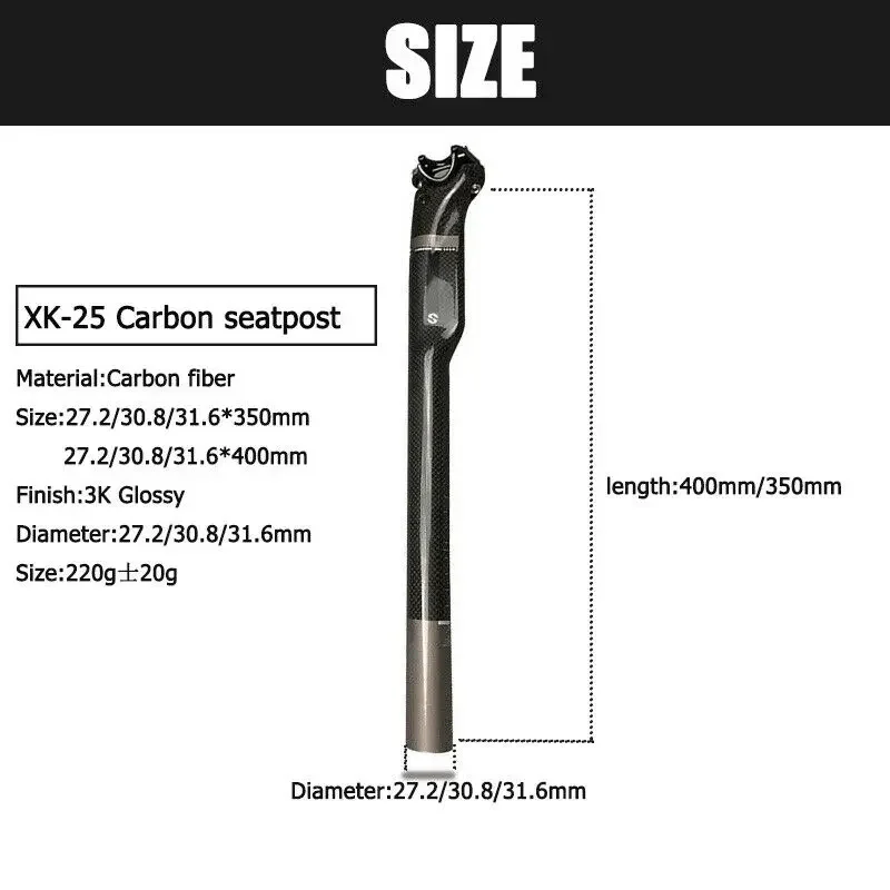 TOSEEK Carbon Fiber Seatpost 3k Matt Road Mountain Bicycle Seat Tube 27.2 30.8 31.6mm bike Seat Post 350mm 400mm MTB Parts