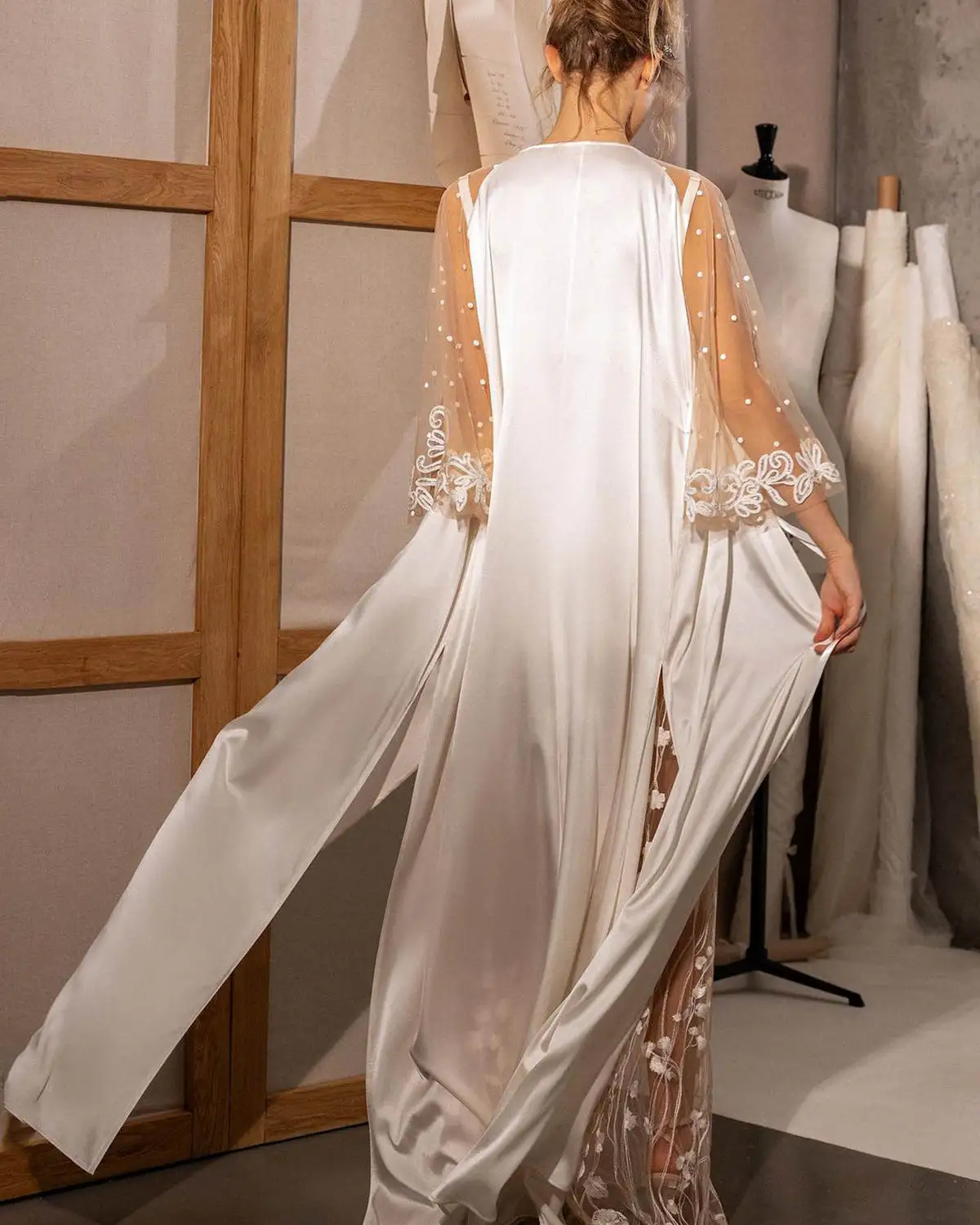 Elegante abito da donna camicia da notte pigiama da sposa Appliques a maniche lunghe vestaglia premaman abito da doccia per la fotografia su misura