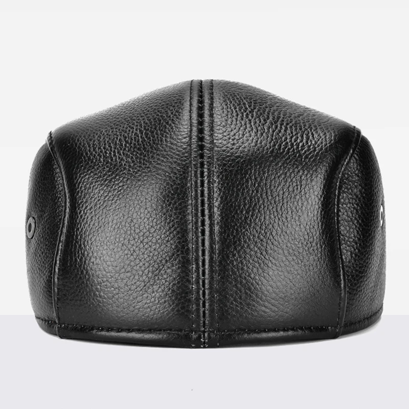 Sombrero de cuero genuino para hombre, boinas masculinas para exteriores, gorro de protección para los oídos, 100% cuero genuino, Ocio al por mayor