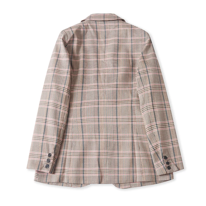 Casual Style Plaid Suit Women's Loose Fit Button up Shirt Spring Autumn Fashion Outerwear Classic Turn Collar Single Button