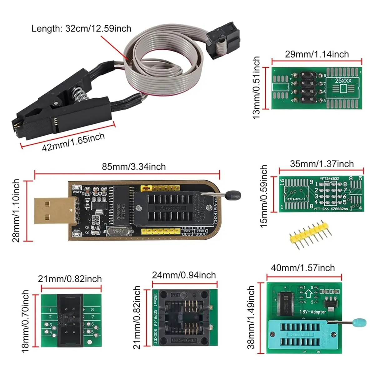 AA80 2-Sets CH341A USB Programmer Module Kit for 24 25 Series EEPROM Flash BIOS Chip`