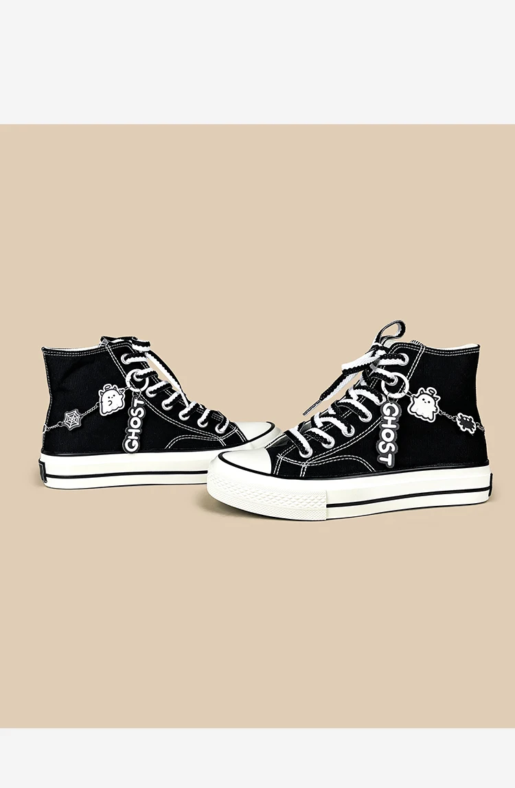 Amy und Michael Y2K Sweet Punk High-Top Canvas-Sneaker für Damen, schwarze Schnürschuhe, flache Freizeitschuhe, niedliche Charms-Schuhe für Teenager-Mädchen – Detail 10