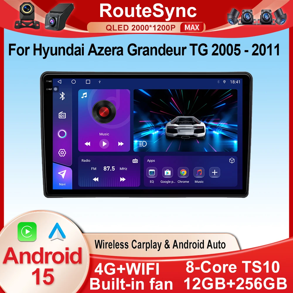 Android 15 Carplay Auto Car Radio For Hyundai Azera Grandeur TG 2005 - 2011 GPS Recorder Multimedia Player 4G WIFI No 2din DVD