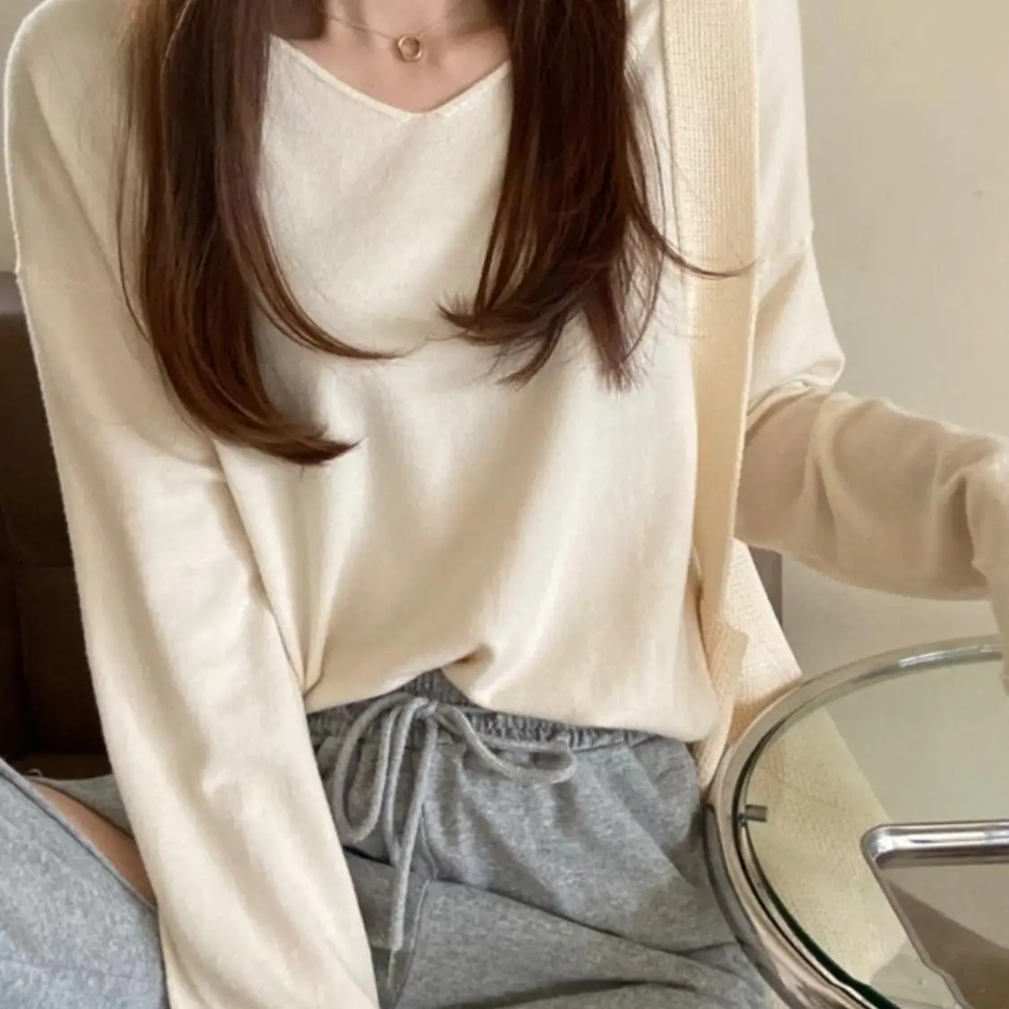 

plus Size Women's V-Ne Long Sve Base irt Korean Sle Loose Fit Versatile Inner Wear for Autumn Winter Soft Sle