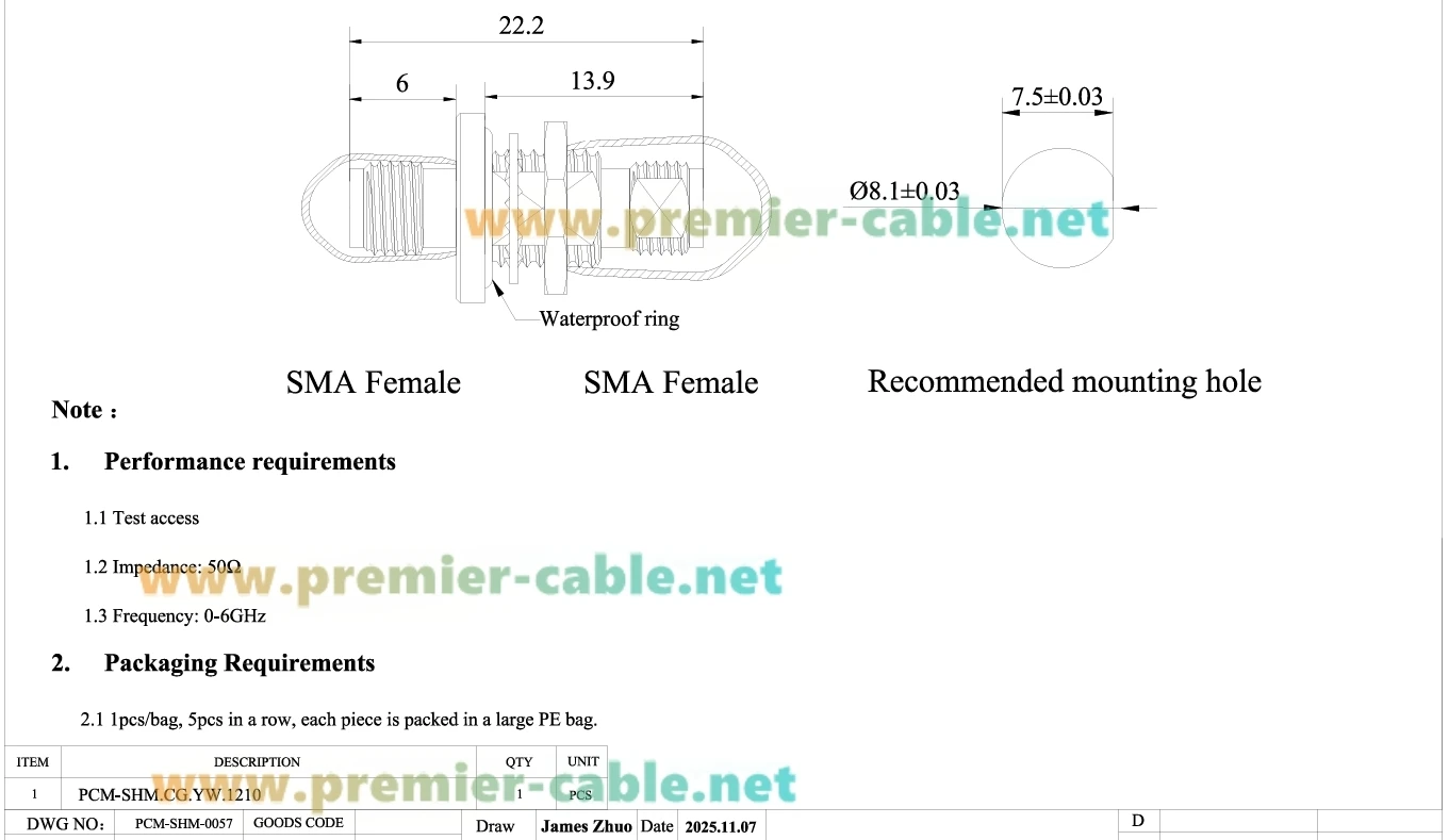 IP67 SMA-Buchse-zu-Buchse-Schottwandadapter 50 Ohm SMA-Panelmontage-Koppler HF-Koaxialantennenanschluss für FPV, WLAN, Amateurfunk – Detail 1