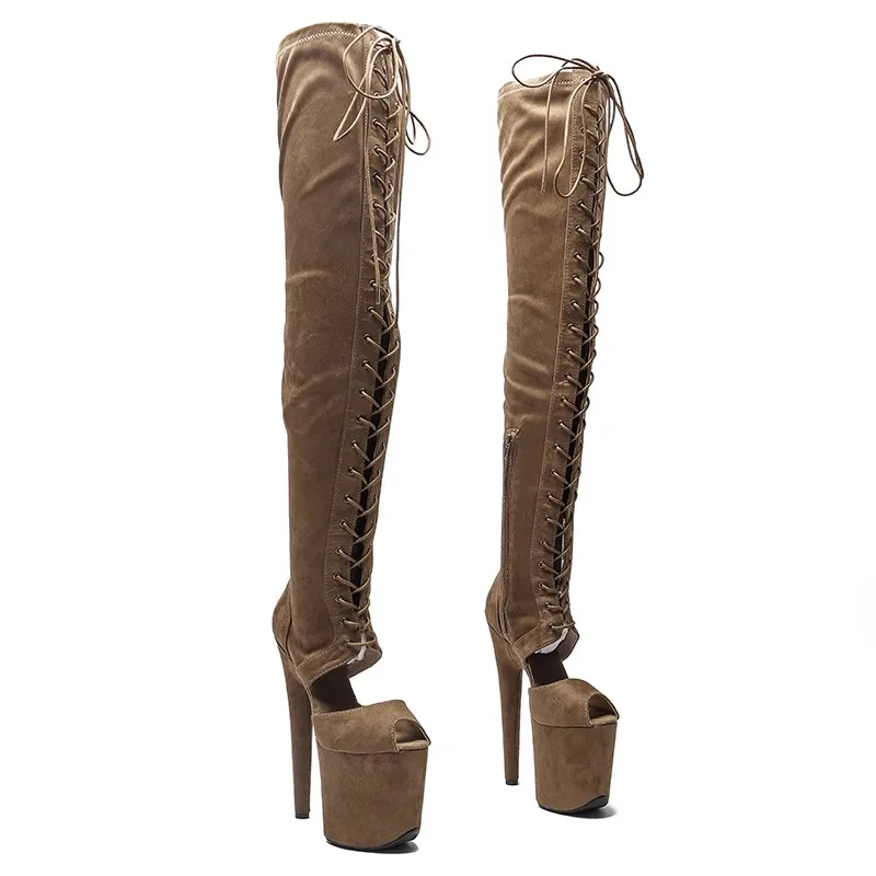 Auman Ale Nieuwe 20Cm/8Inch Luipaard Pu Bovenste Sexy Exotische Hoge Hak Platform Feest Vrouwen Laarzen Nachtclubs Paaldans Schoenen 319