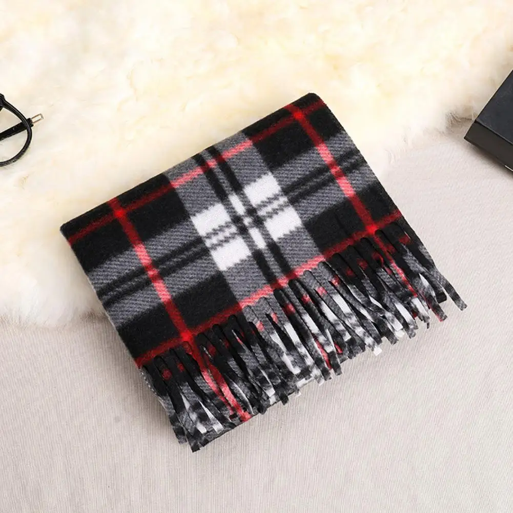

Women Velvet Scarf Plaid Print Double-sided Velvet Scarf with Tassel Decoration Autumn Winter Fashion Accessory for Warmth Style