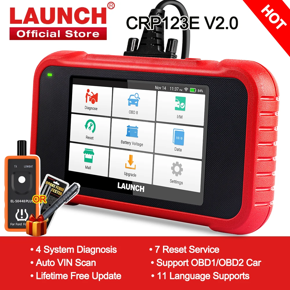 LAUNCH X431 CRP123E V2.0 Auto OBD OBD2 Scanner ENG ABS SRS AT System Diagnostic Tools with 7 Reset Service Free Update via WIFI