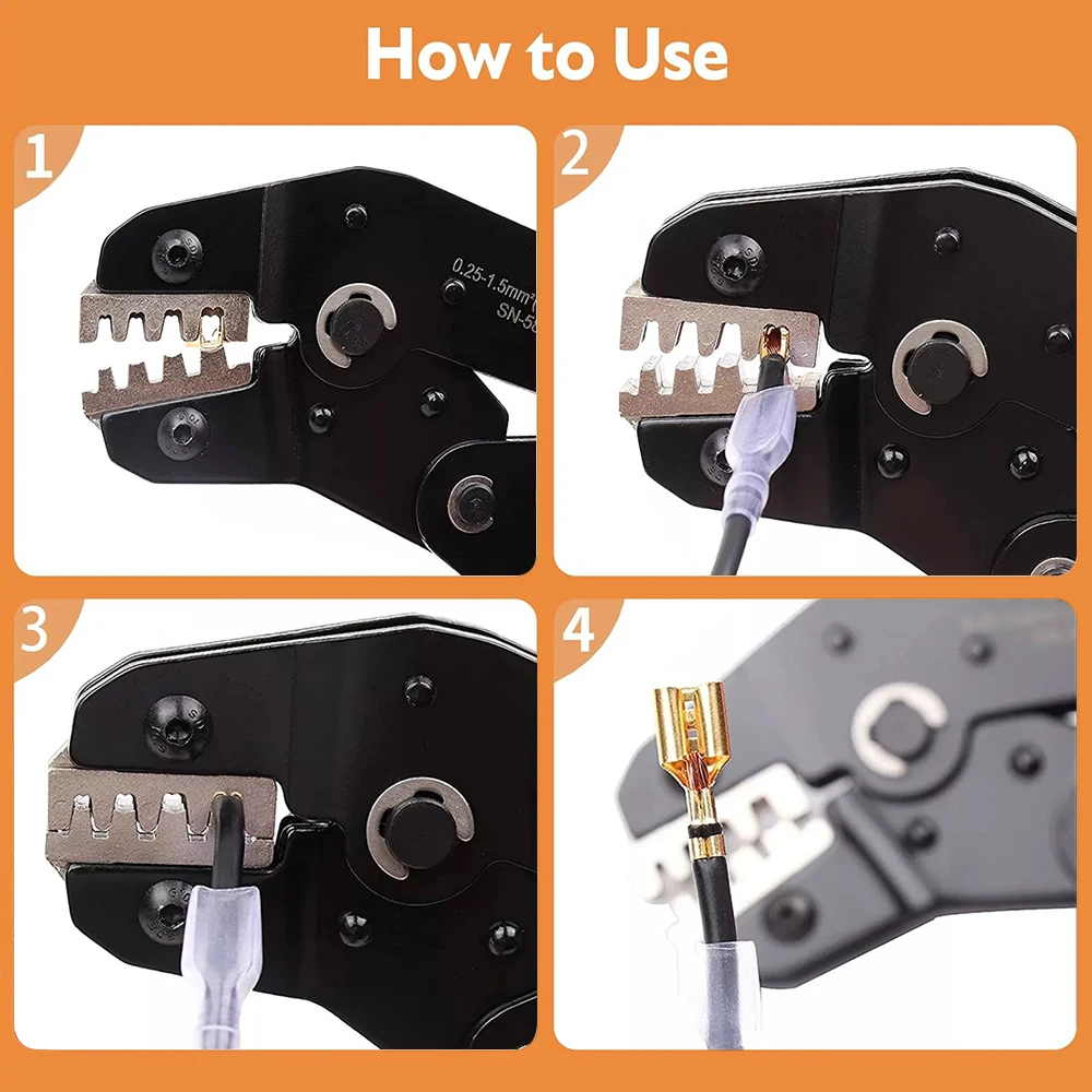 SN-58B Draht-Crimpzange, 0,25-1,5 mm², AWG24-16, nicht isolierte Ratschenklemmzange, Handwerkzeug für die Reparatur von Kfz-Verkabelungen – Detail 11