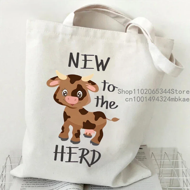 Canvas Tote Bag Sorry I\'m A Bit Moody Today Print Student Shopping Bag Cartoon Cow Graphic Casual Handbag Side Bag for Ladies