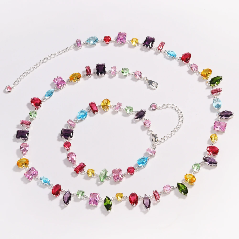 Nuevo collar de circón de cristal colorido de lujo para mujer, accesorios de joyería para fiesta