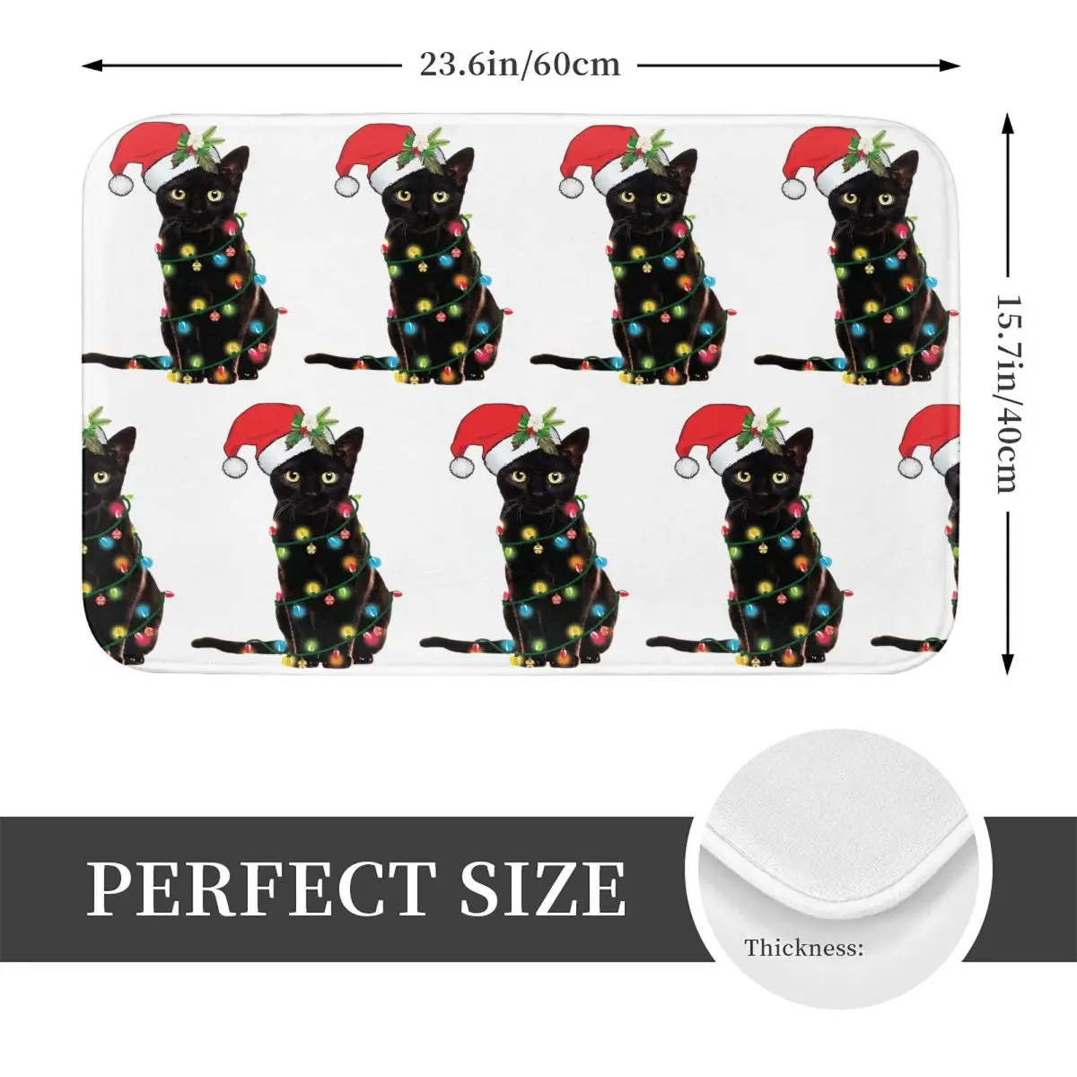 Black Santa Cat Tangled Up In Lights Christmas Santa Non-slip Doormat Floor Mat Carpet Rug for Kitchen Entrance Home Footpad Mat