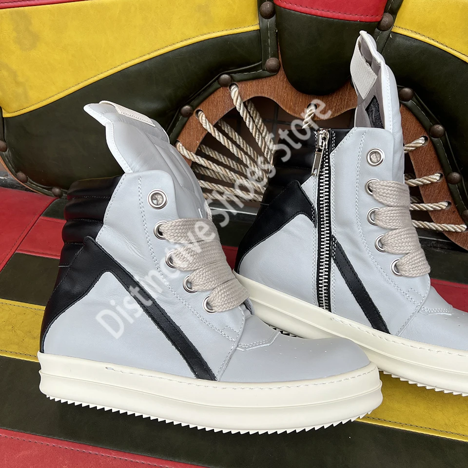 

Jumbo Lace Inverted Triangle Men's Casual Shoes Genuine Leather Shoes for Women Ro Black Solid Sneakers Brand Lace-up Men's Shoe