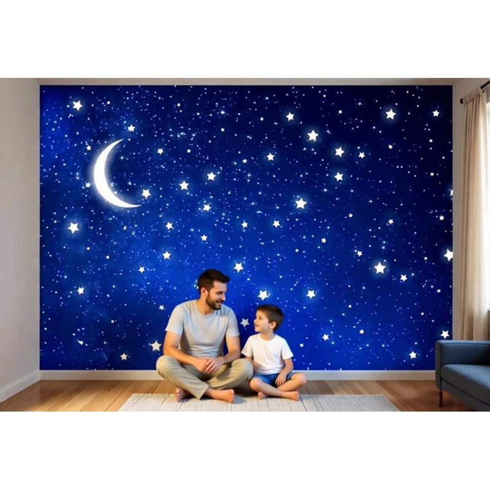 Night Starry Sky Backdrop Stars Moon Birthday Party Interior Room Wall Decor Photography Background Banner Photo Studio Props