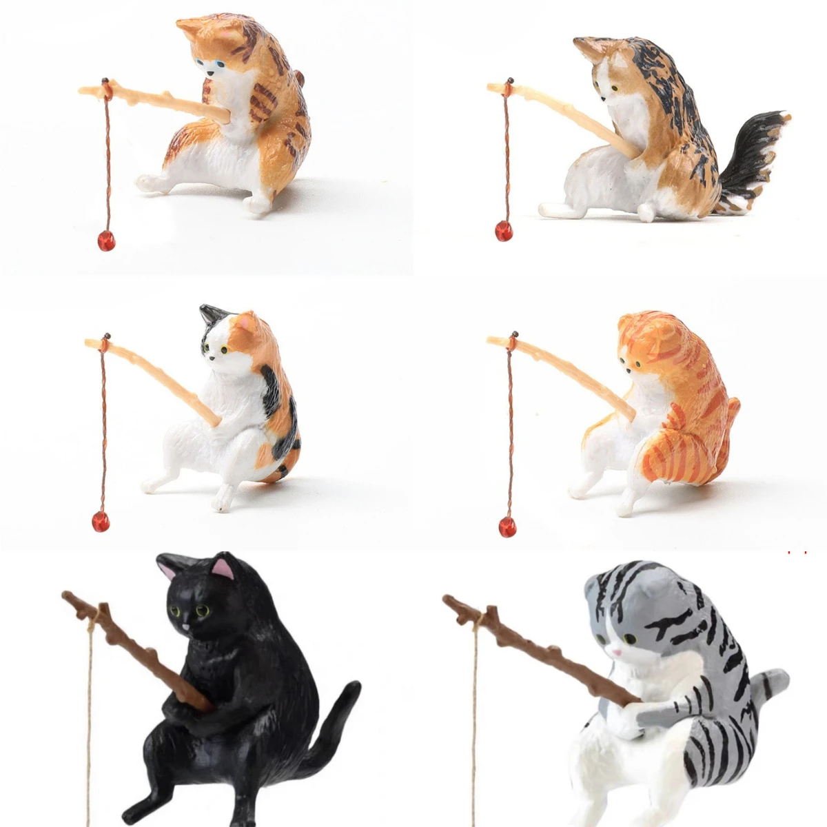 Fishing Cat Ornaments Aquarium Decoration Fish Landscaping Cartoon Animal Statue Mini Resin Figurine Home Decor