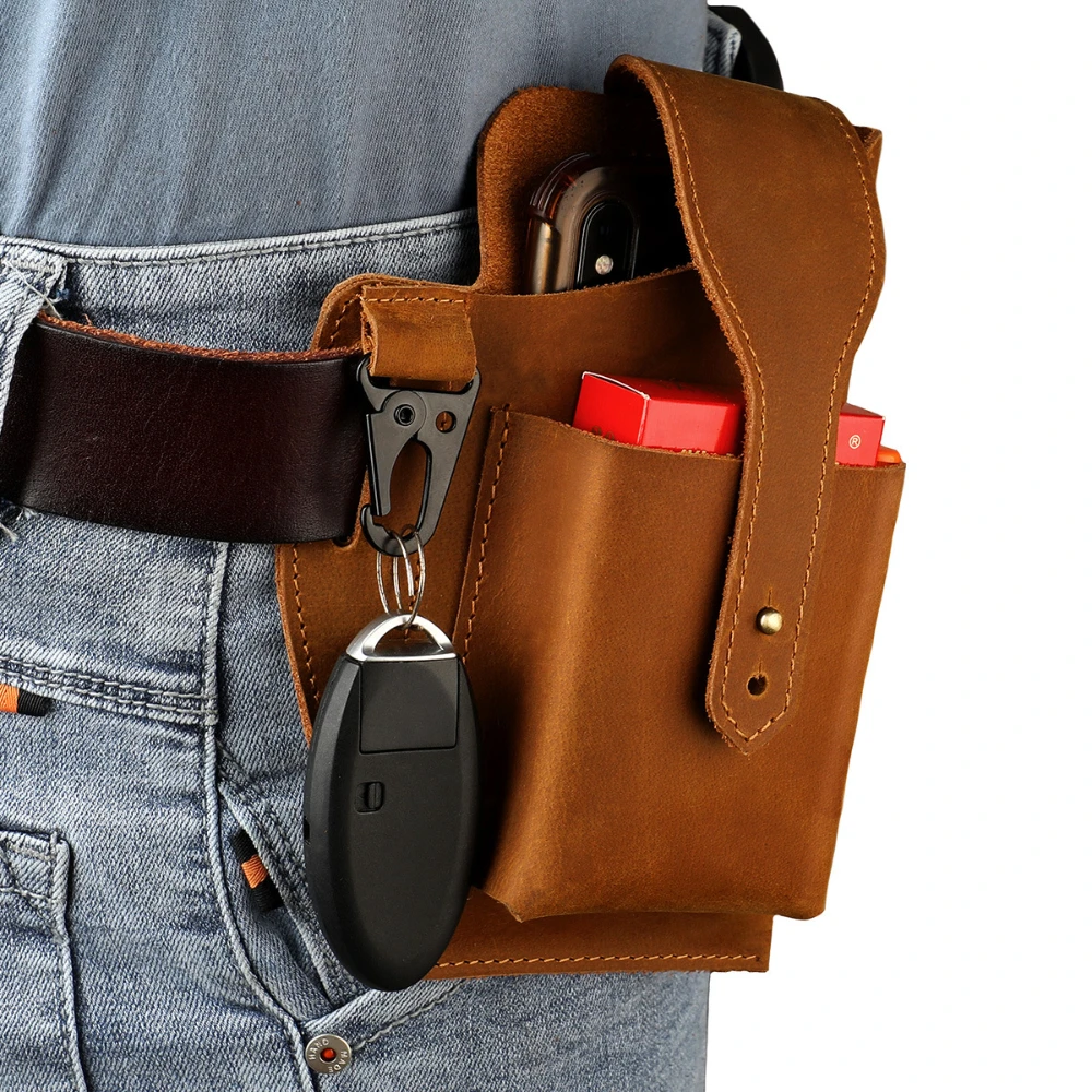 Vintage Genuine Leather Men\'s Waist Bag Genuine Leather Mobile Phone Bag  Sports Tactical Bag