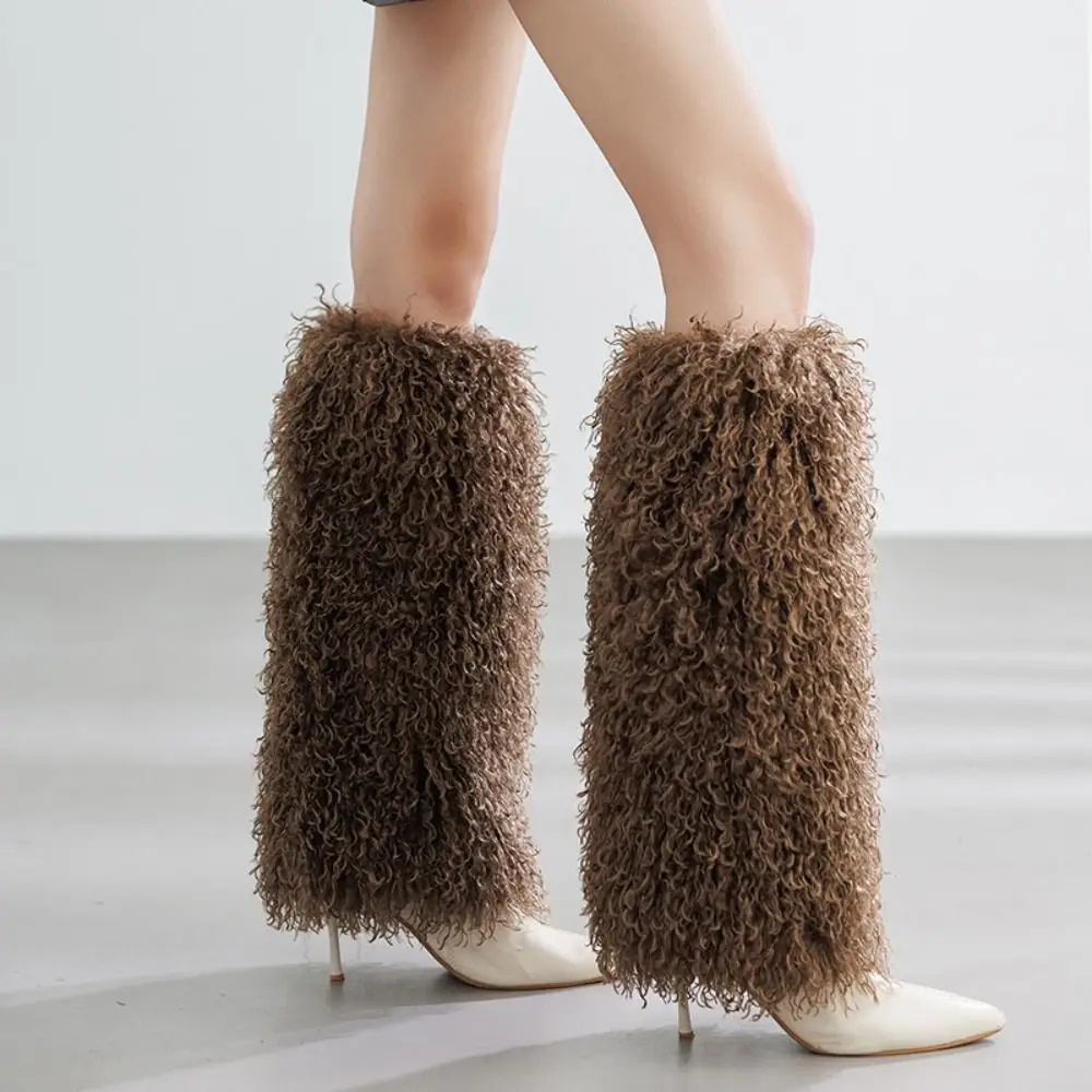 Harajuku Style Faux Fur Curly Furry Leg Warmers Y2K Solid Color Lolita Boots Cover Kawaii Soft Warm Knee Sleeve Autumn/Winter