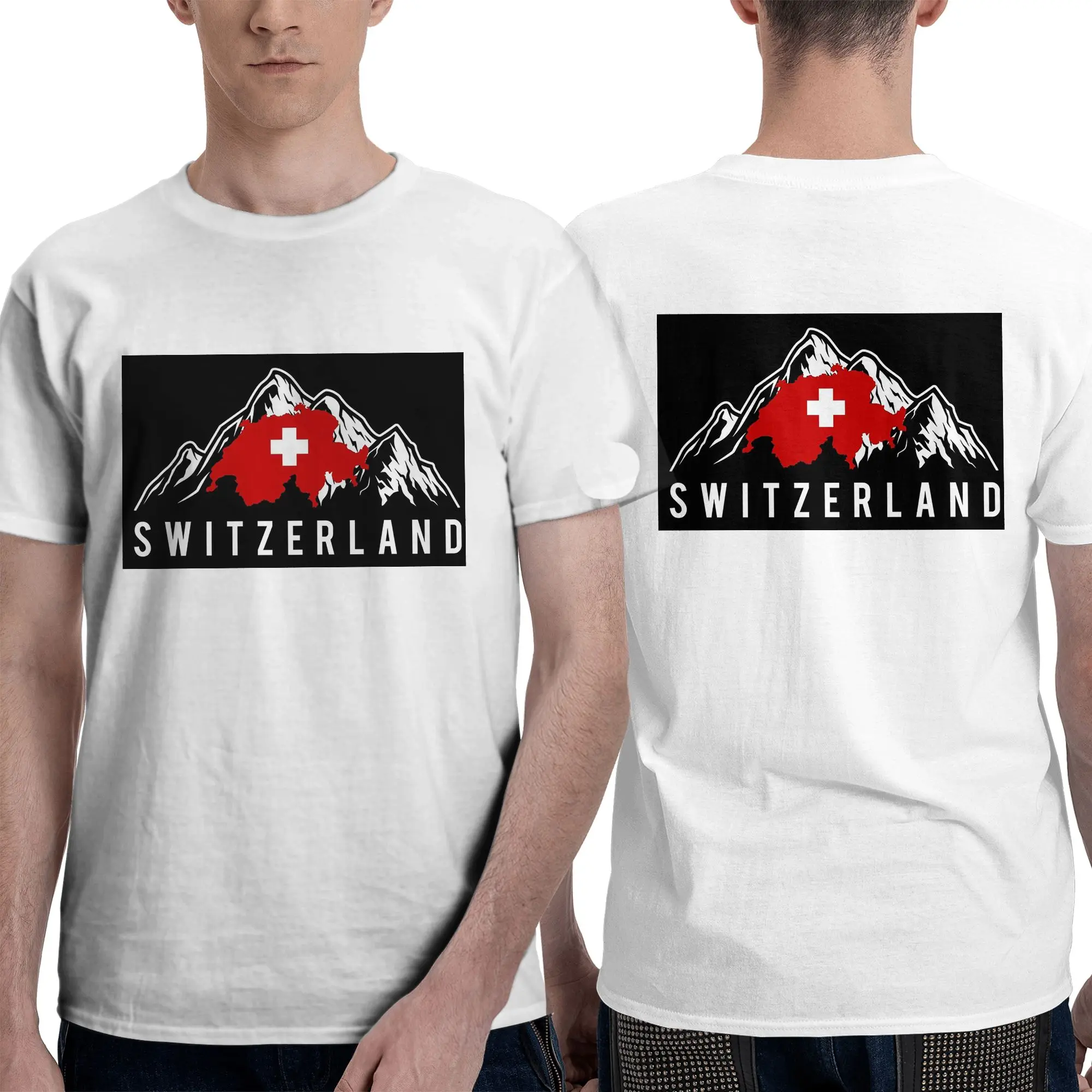 100% Cotton Swiss Switzerland Flag T-Shirt Men's Double Sided T Shirt Men Round Neck Summer Shirts Tops S-6XL