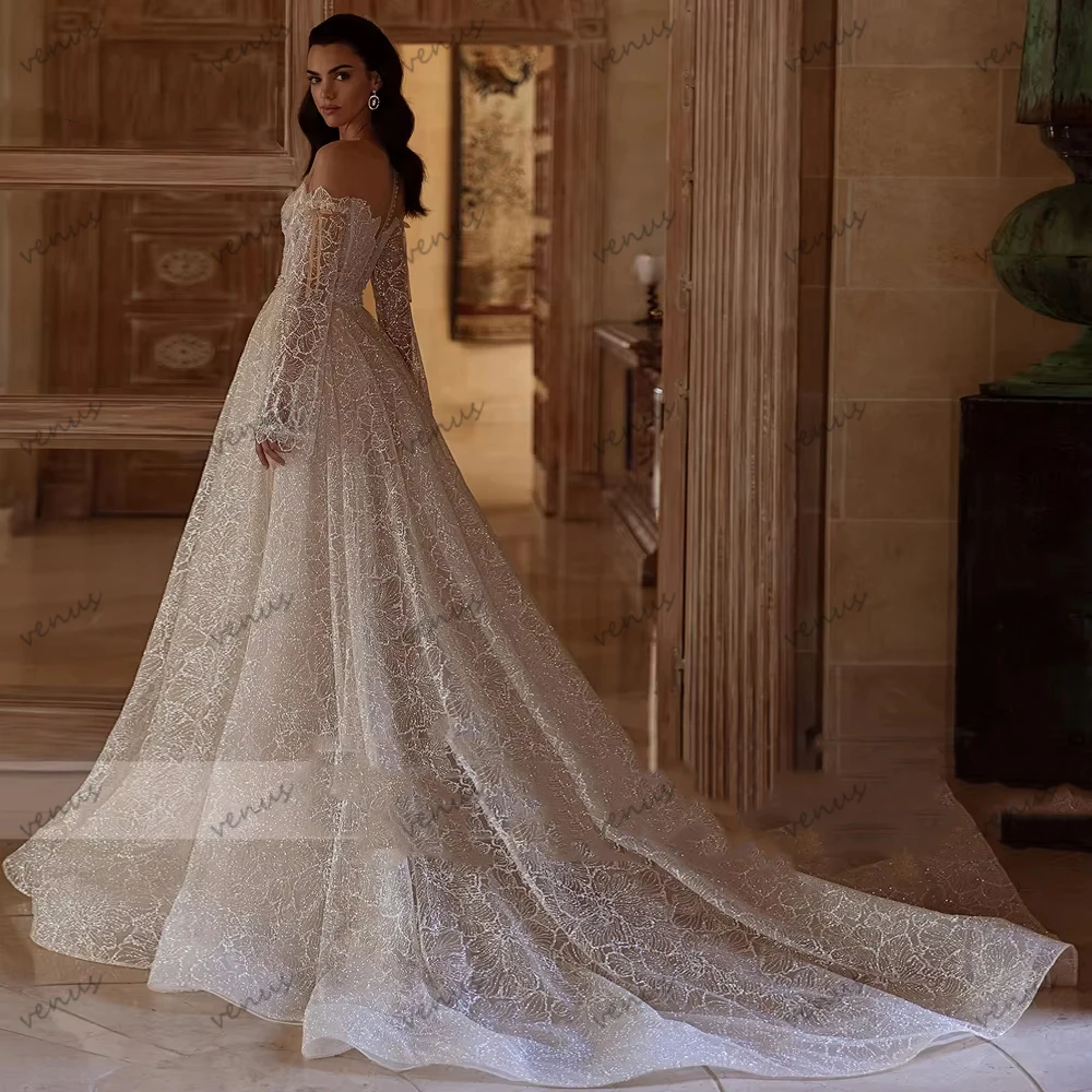 Glitter vestidos de casamento do vintage vestidos de noiva miçangas apliques sem mangas roupões para mulheres vestidos de novia de luxo personalizado