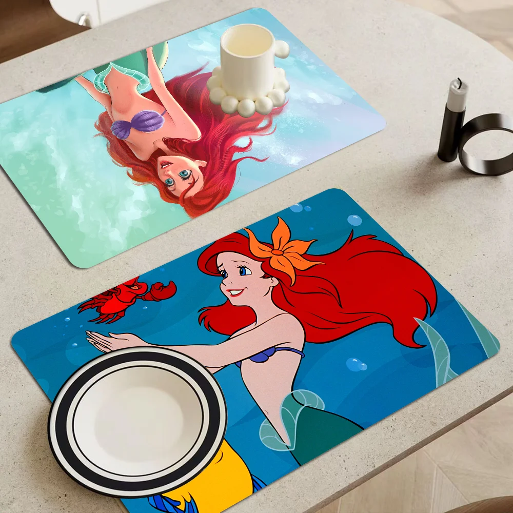 The Little Mermaid Exquisite Kitchen Drain Pad Super Absorbent Dinnerware Placemat Desktop Decor Pads Drying Rug Bathroom Mat