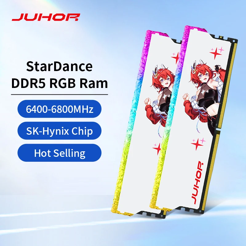 하이닉스 오리지널 칩을 사용한 JUHOR DDR5 RGB 메모리 16GB, 6400MHz 또는 6800MHz, 데스크톱 컴퓨터 램